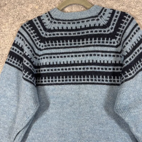 Merino Knitwear Blue Fair Isle Wool Sweater Nordic Pattern Denmark Fisherman - Picture 13 of 15